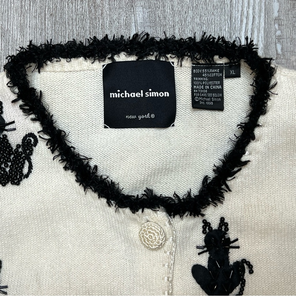 Vintage Michael Simon Knit Black Cat Button up Cardigan size XL Grannycore - Picture 5 of 15